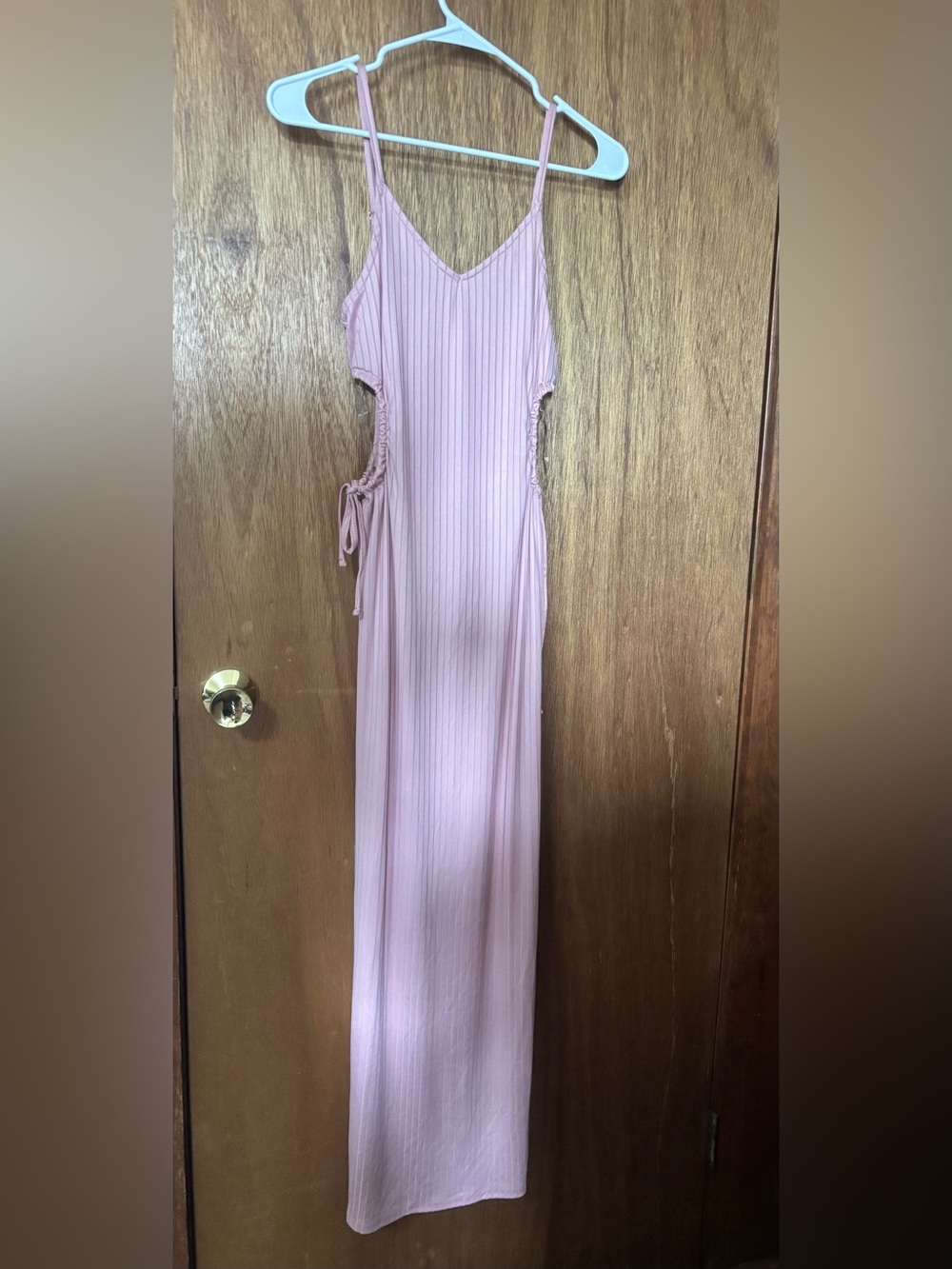 Sleeveless Pink Maxi Dress with Side Tie Detail